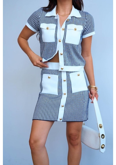 Moderie Butik Cepli Etek Takım - Kemik-lacivert Lacivert