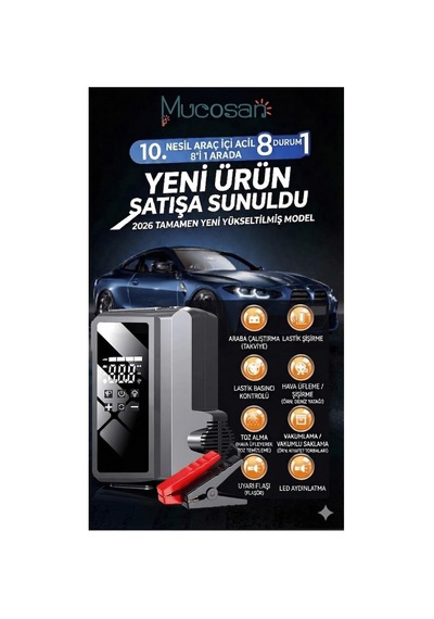 2026 Model 30000mah 5000a Akü Takviye & Lastik Şişirme Pompası