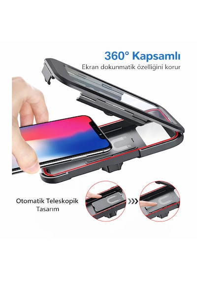 Motosiklet İçin Su Geçirmez Telefon Tutucu Ayna Bağlantılı Şarj Girişli Ve Kulaklık Girişli Beyaz - Siyah