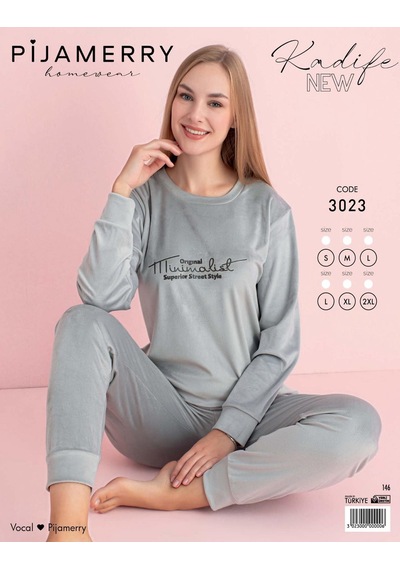 Pijamerry Kadın Kışlık Bisiklet Yaka Kadife Pijama Takımı 3023g - 1 Adet Gümüş Pijamerry Kadın Kışlık Bisiklet Yaka Kadife Pijama Takımı 3023g - 1 Adet Gümüş