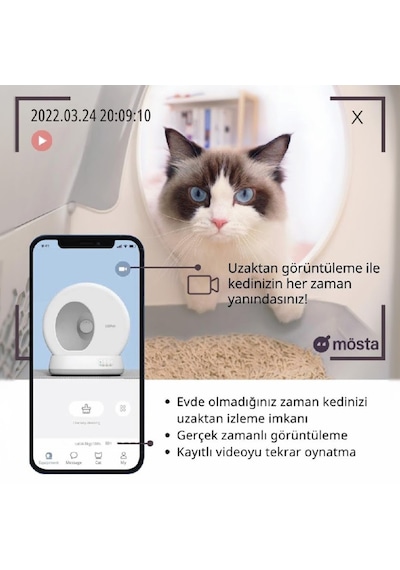 Ubpet C10 Pro Kameralı Akıllı Kedi Tuvaleti App Kontrol Akıllı Sensörler Sessiz Çalışma + Koku