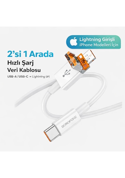 2 Si 1 Arada Usb-a / Usb-c Lightning Hızlı Şarj Ve Veri Kablosu Apple Uyumlu iPhone 2 Si 1 Arada Usb-a / Usb-c Lightning Hızlı Şarj Ve Veri Kablosu Apple Uyumlu iPhone