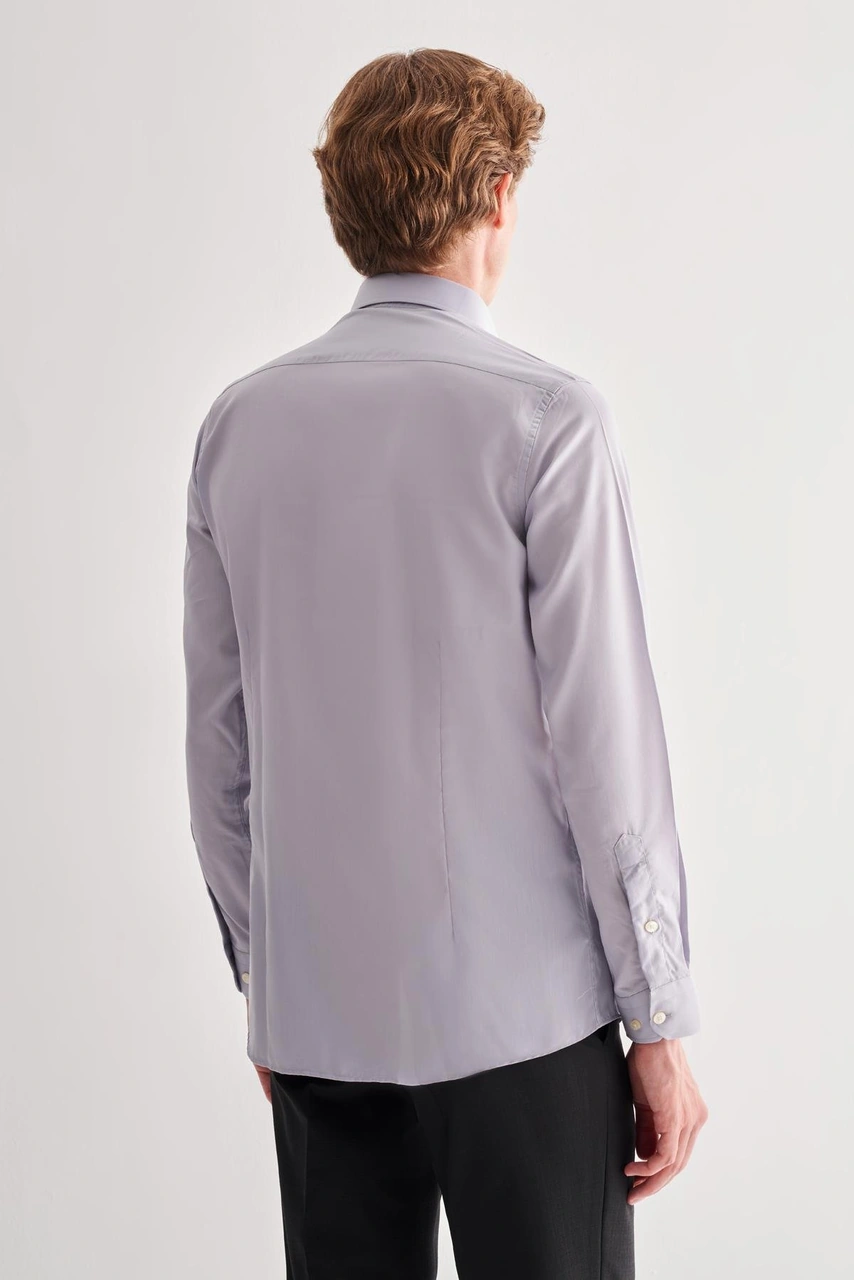 İmza Gri Yarım İtalyan Yaka Uzun Kol Slim Fit Pamuklu Gömlek 1004255180 Gri