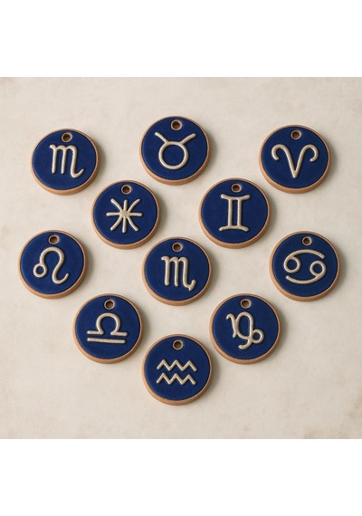 El Yapımı Seramik Burç Kolye - Ayarlanabilir 30 Cm - Kişiye Özel Astroloji Takıları Lacivert
