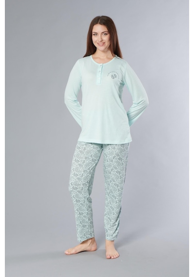 Uzun Kol Mevsimlik Pijama Takımı Viskon Alperi 790-63 Mint