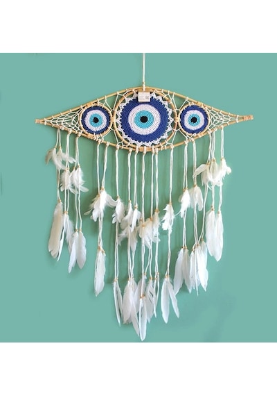 Özel Üretim Dekoratif Bohem Duvar Süsü Rüya Kapanı Düş Kapanı Dream Catcher Göz Tasarımı Roshıta-36