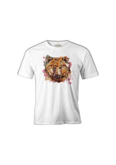 A Bear Head İn Pink Watercolor Style Beyaz Erkek Tshirt 001