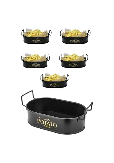 Potato Mini Oval Patates & Cips Sunumluk 21 Cm 6 Adet Siyah Siyah