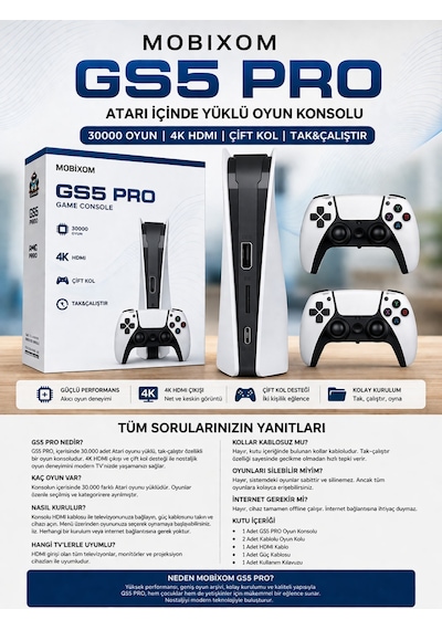 Gs5 Pro 30.000 Oyun Yüklü Atari Oyun Konsolu Tak & Çalıştır 4k Deneyim