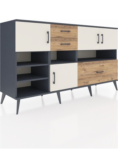 Kronos Konsol 7 Raflı 3 Çekmeceli 4 Kapaklı 176x59x99 Antrasit-ay Antrasit-aytaşı/çam