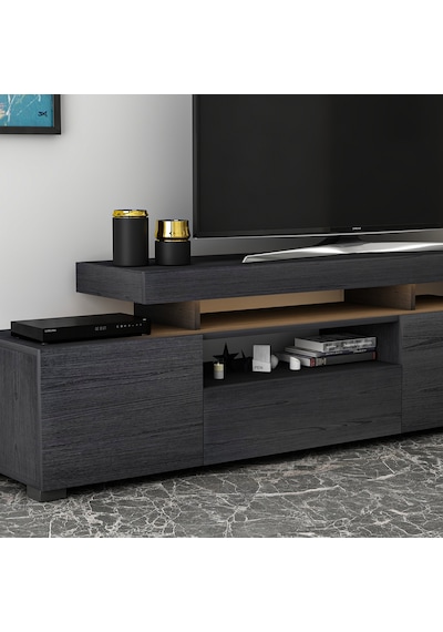 T0014 Led Işıklı Tv Sehpası - Ahşap Siyah Ahşap Siyah