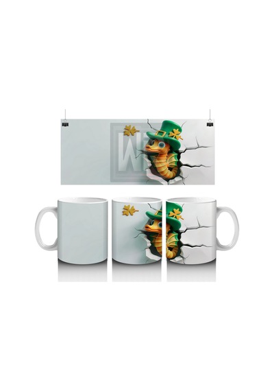 Şapkalı St. Patrick S Temalı Sevimli Yılan Figürü - Baskılı Kahve Kupası Renkli