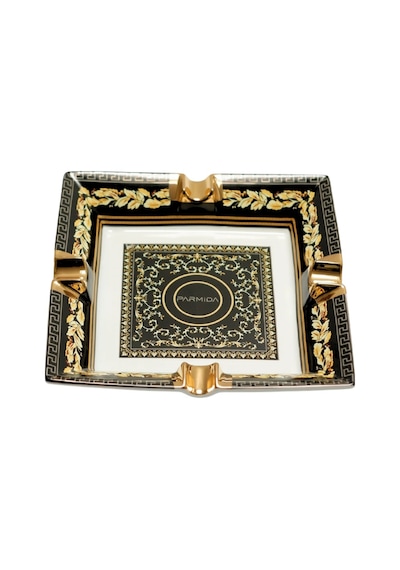 Parmida Siyah Gold Şeritli Desenli Dörtlü Porselen Puro Küllüğü - Tr9713