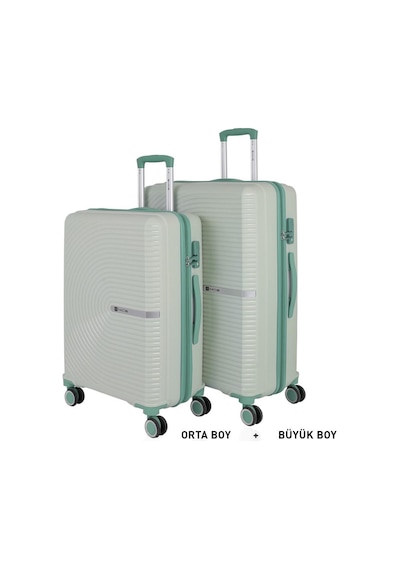 Mçs Bavul Büyük Ve Orta 2li Set Kırılmaz Silikon Valiz V374 Kemik/suyeşili Kemik