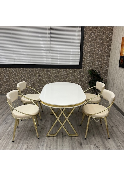 Selenit Mutfak Yemek Masası Takımı- 4 Kişilik Mutfak Masa Sandalye Takımı- Mutfak Masası Takımı Düz Beyaz Gold Selenit Mutfak Yemek Masası Takımı- 4 Kişilik Mutfak Masa Sandalye Takımı- Mutfak Masası Takımı Düz Beyaz Gold