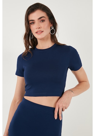 Lela Slim Fit Yırtmaç Detaylı Uzun Etekli Crop Bayan Takım 5866148 Lacivert