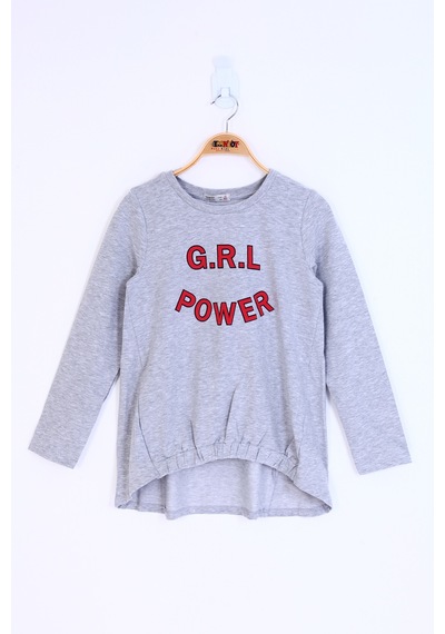 Toontoy Kids Toontoy Kız Çocuk Grl Power Baskılı Tişört Gri Melanj