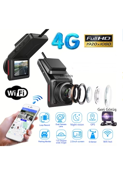 Araç Kamerası 4g Sim Kartlı 1080p Gps Uzaktan İzlenebilir Takipli