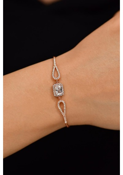Roza Silver Zirkon Taşlı Rose Tektaş Baget Gümüş Bileklik