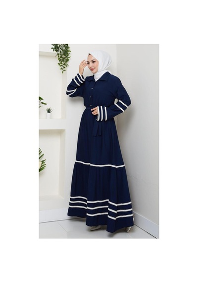 Hb Harma Time Butik Kadın Çilek Kumaş Şerit Detaylı Kuşaklı Lacivert Elbise Lacivert Lacivert Hb Harma Time Butik Kadın Çilek Kumaş Şerit Detaylı Kuşaklı Lacivert Elbise Lacivert Lacivert