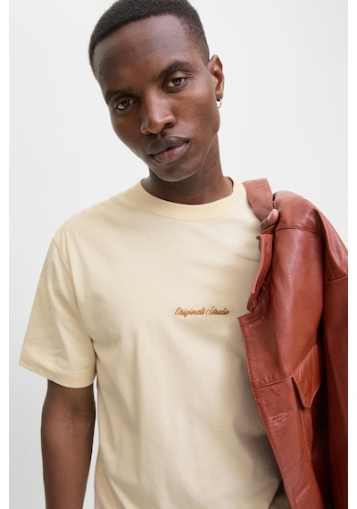 Jack & Jones Erkek Jornorrebro Emb Tee Ss Crew Neck Nakışlı Tişört Krem