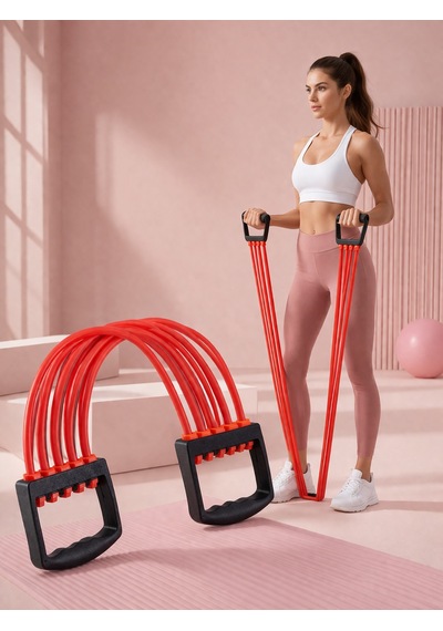 Kırmızı Çok Amaçlı Direnç Lastiği Ve Göğüs Genişletici 4 Tüplü Profesyonel Fitness Seti