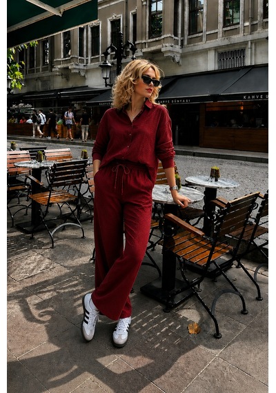Seeh Bordo Uzun Kollu %100 Pamuk Müslim Gömlek Takım Sh365 Regular