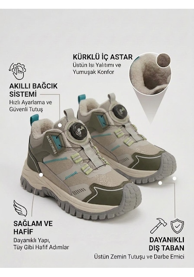 Vicco Marco Kids Awenger Çocuk Akıllı Bağcık Mekanizmalı İçi Kürklü Kısa Bot Vizon