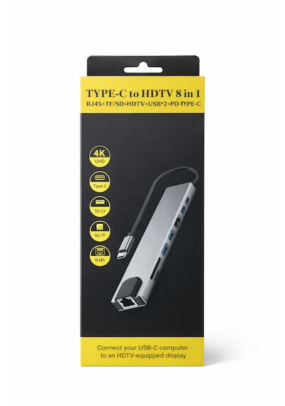 Type C To Hdtv 8 İn 1 Dönüştürücü Adaptör 4k Uhd Görüntü Rj45 + Tf/sd + Hdmı + Usb + Pd Macbook & Laptop Uyumlu