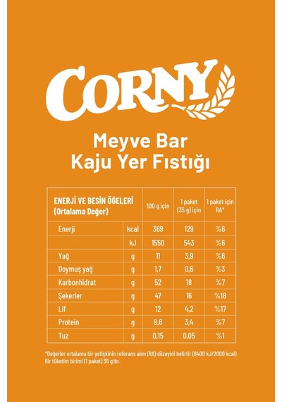 Corny Kaju Kakao Yer Fıstığı Tahıl Bar 35 Gr X- 12 Adet