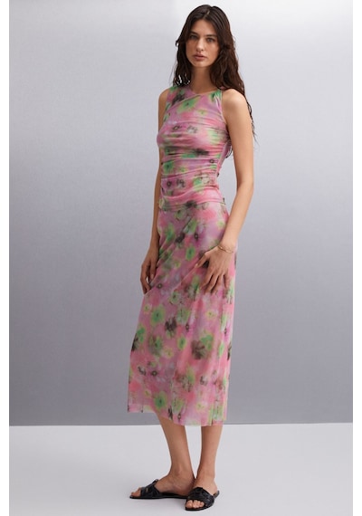 Ethıquet Jaxie Kadın Slim Fit Su Desenli Tül Astarlı Pembe Etek