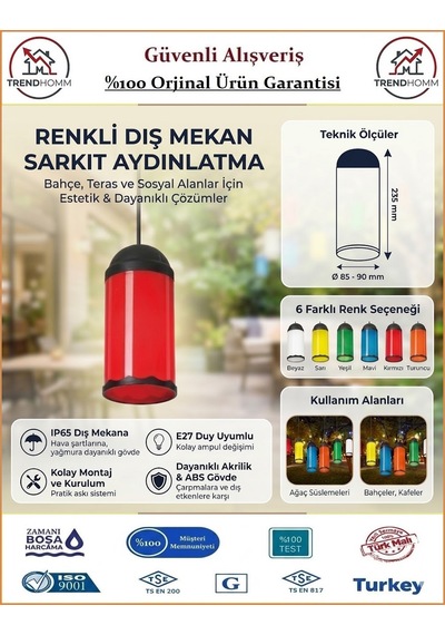 Trendhomm Ağaç Feneri - Dekoratif Bahçe Feneri - Su Geçirmez - Kırmızı