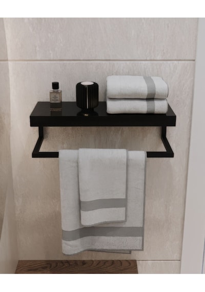 Aju Havluluk Duvara Monte Raf Aksesuarlık Şal Askılığı Ev Banyo Mutfak Düzenleyici Çok Amaçlı Raf Siyah Siyah