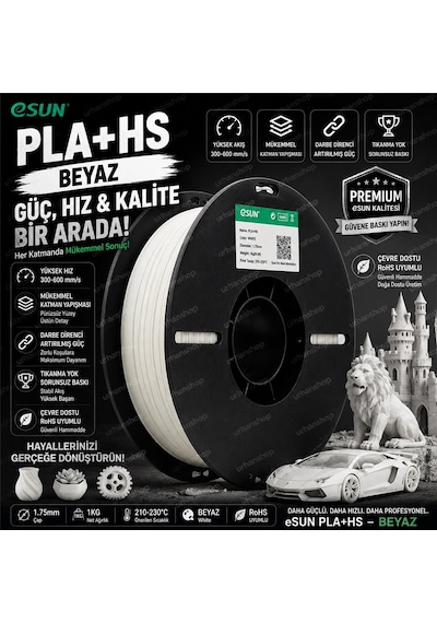 Esun Pla+hs Beyaz Filament 1.75mm 1kg Plastik Makara Yüksek Hızlı