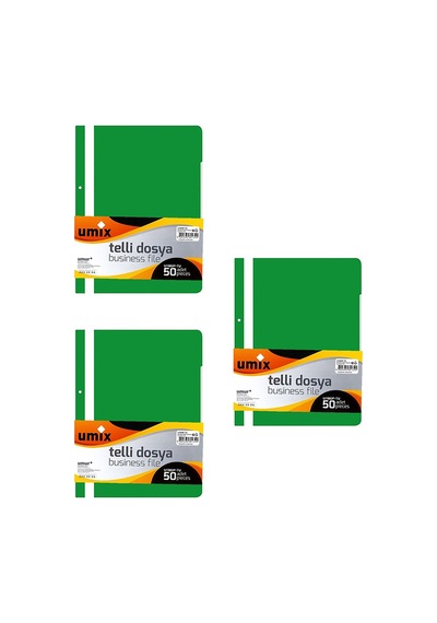 Umix A4 Telli Dosya 50'li Yeşil Renk 3 Paket Yeşil
