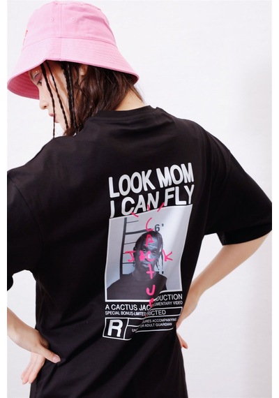 Flood Of Style Unisex Look Mom I Can Fly Siyah Tshirt