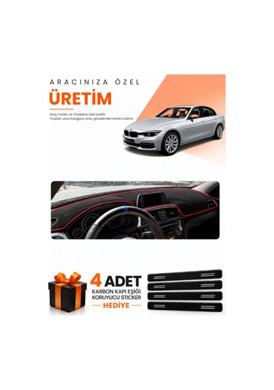 Bmw F30 2010-2018 Uyumlu Torpido Koruma Örtüsü Oto Kılıfı - Siyah Kırmızı