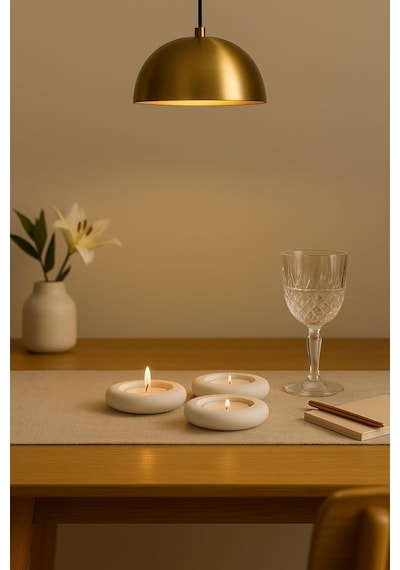 Dekoratif 3'lü Tealight Mumluk Seti Beton Görünümlü, Modern Tasarım Standart