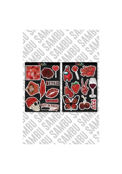 Red Aesthetic Temalı Sticker Etiket Seti 1 - Kırmızı Sticker - Laptop Notebook Telefon