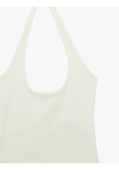 Koton Pamuklu Ribanalı Slim Fit Sırt Dekolteli U Yaka Bluz Beyaz 6sak10338ek