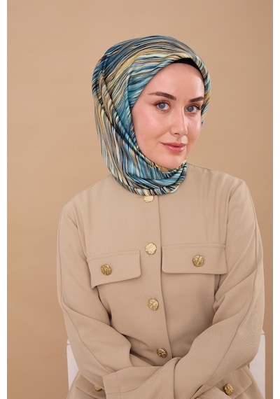 Silk Home Tivil Saf İpek 11484 - 34 Yeşil Krem Çizgi Desen yeşil