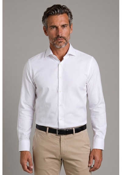 Bisse Beyaz Regular Fit Cepsiz Klasik Uzun İtalyan Yaka Gömlek Gmkls252181 D01
