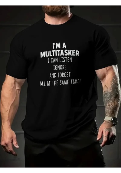 Modi Baskılı Oversize Bisiklet Yaka T-shirt - Siyah - Mymg158953
