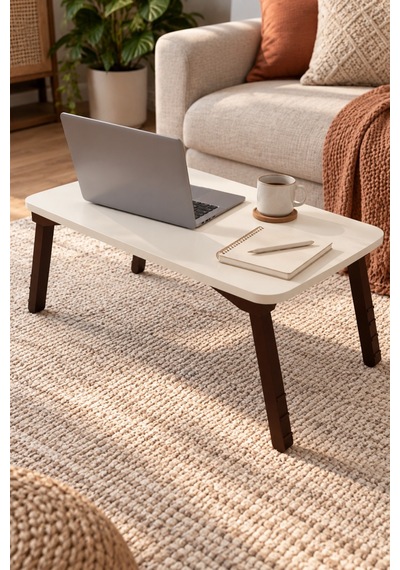 Sulorahome Ekru Renkli Katlanır Laptop Ve Kahvaltı Sehpası Krem