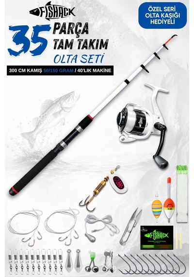 35 Parça Tam Takım Olta Seti - 300cm Kamış 50-150gr / 40'lık Makine Beyaz