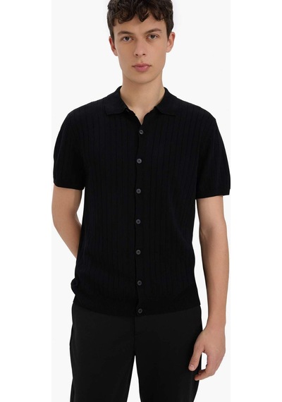 DeFacto Standart Fit Polo Yaka Kısa Kollu Siyah Triko Tişört E4603AX25SMBK27