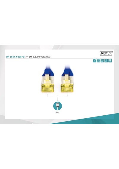 Cat 6a S-ftp Bağlantı Kablosu, Bakır, Lszh Awg 26/7, Uzunluk 50 Cm, Mavi Renk