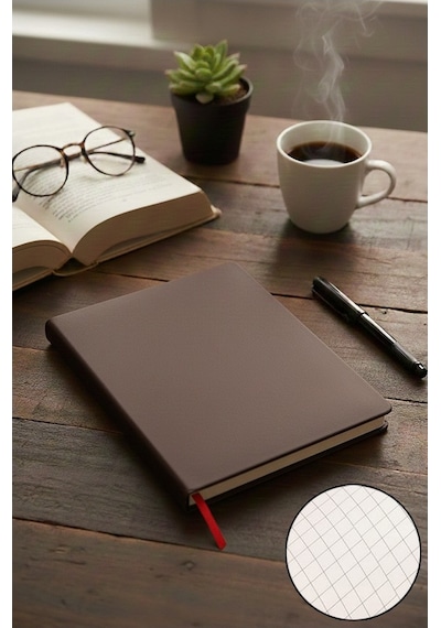 A4 Termo Deri Kapaklı Defter Kareli 160 Yaprak 1 Adet 21.29.7cm Okul Defteri Kareli Defter Sert Kapaklı Kahverengi