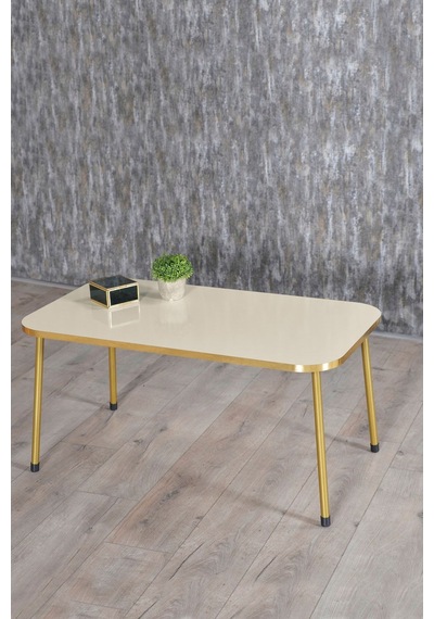 Zigon Sehpa Ve Orta Sehpa Kr Gold Metal Ayak Gold Krem Set Diğer
