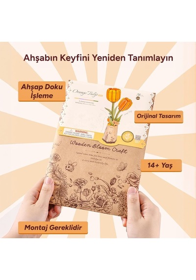 Rowood Tw081 Lale Çiçeği Orange Tulip Dıy Minyatür Maket Model Seti Ahşap 3d Wooden Puzzle 3d Model Kit Ahşap Maket Dekoratif Hobi Seti